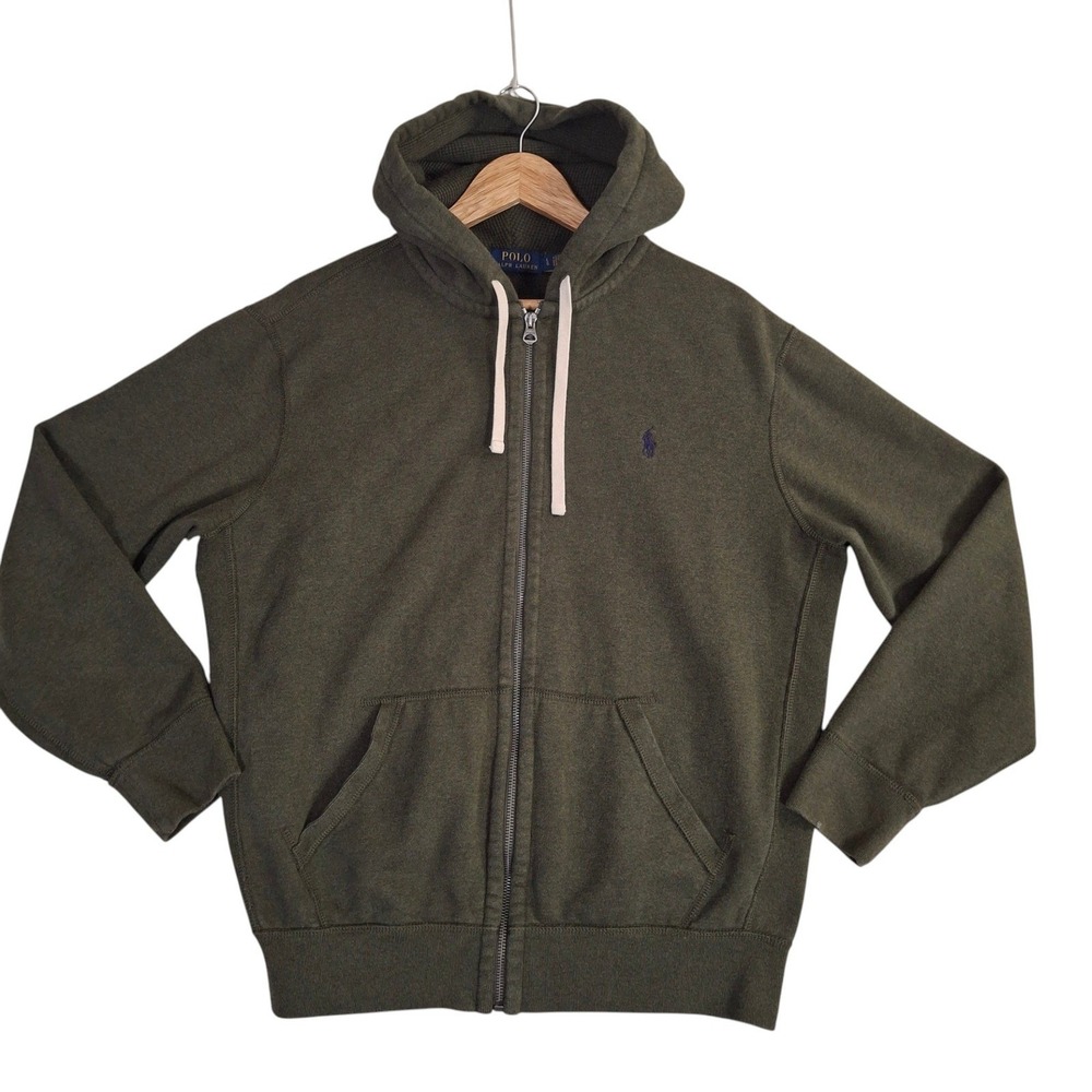 Polo Ralph Lauren Full Zip Hoodie Mens large Olive Green Waffle Lined